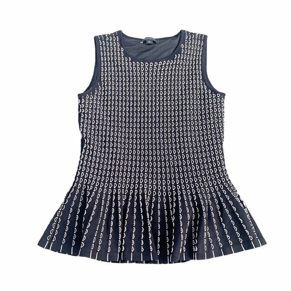Ann Taylor Embroidered Peplum Knit Sleeveless Sweater Tank Top Black White XS - Picture 4 of 16